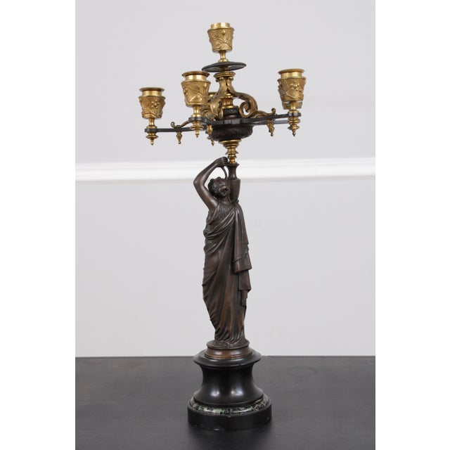 Traditional Pair of 19th Century French Empire Bronze Figural Candelabras For Sale - Image 3 of 13