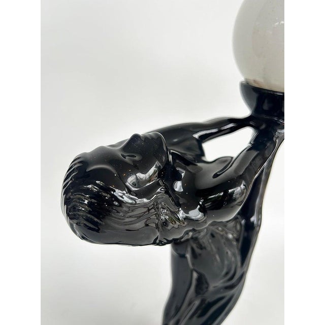 Mid 20th Century Large Art Deco Ceramic Table Lamps, Glass Shades - a Pair For Sale In Miami - Image 6 of 13