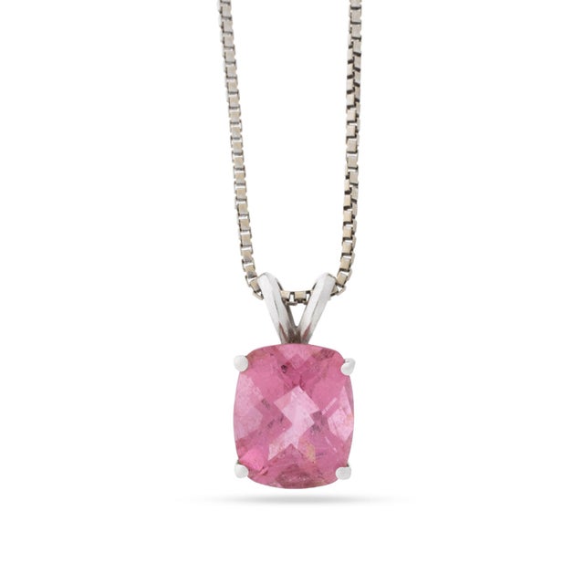 Late 20th Century 14k White Gold Rubellite Pendant Necklace For Sale - Image 5 of 6