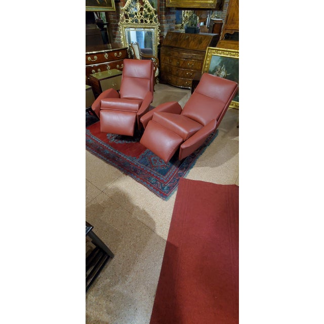 1960s Lounge Chairs with Adjustable Backrest in Real Leather, 1960s, Set of 2 For Sale - Image 5 of 14