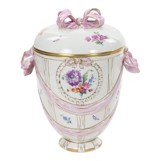 KPM Porcelain Covered Centerpiece Vase / Ribbon Decoration, Germany, Circa 1960 For Sale