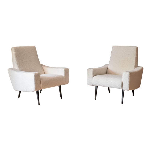 Mid Century Modern Bouclé French Club Lounge Chairs by Beka, 1950's For Sale