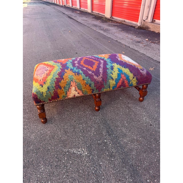 Wood Mid 20th Century Kilim Ottoman For Sale - Image 7 of 17