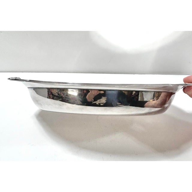 Wilcox Silver Plate Co. Vintage Silver Plate Oval Serving Tray With Floral Handles – Art Deco Revival Barware by Wilcox For Sale - Image 4 of 12