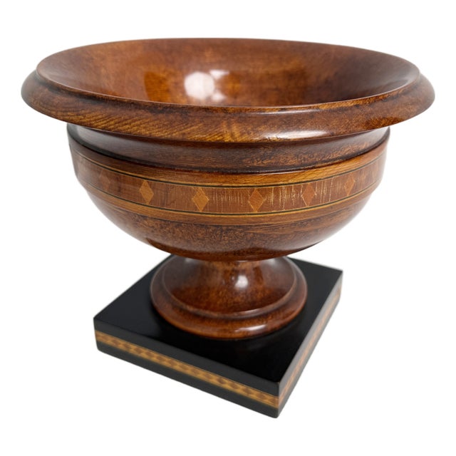 Antique English Grand Tour Bowl with Base in Veined Beech, 1890s For Sale