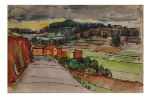 Landscape - Original Ink and Watercolor Drawing by E. Pavarino - 1969 1969