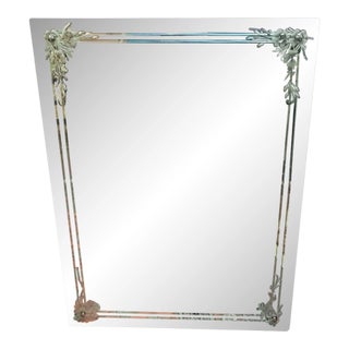 Fine Vintage Etched Glass 1930s French Deco Mirror For Sale