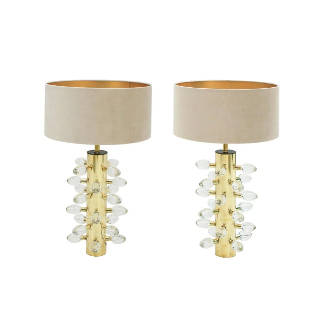 Gold Italian Mid-Century Modern Sculptural Murano Glass Table Lamps, Set of 2 For Sale - Image 8 of 8