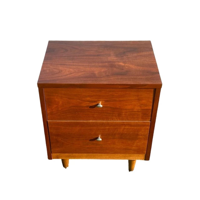 Mid-Century Modern Mid 20th Century Pair of Mid-Century Modern Walnut Two Drawer Nightstands by Crescent Furniture For Sale - Image 3 of 11