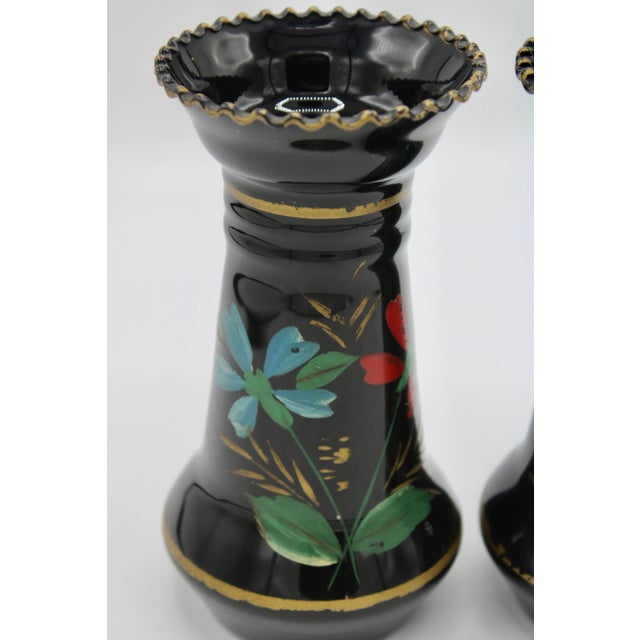 Mid-Century Modern Antique Dutch Black Opaline Vases - a Pair For Sale - Image 3 of 10