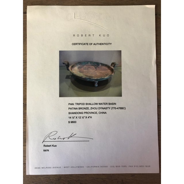 Light Green 15th Century Chinese Zhou Dynasty Bronze Shallow Water Basin For Sale - Image 8 of 9