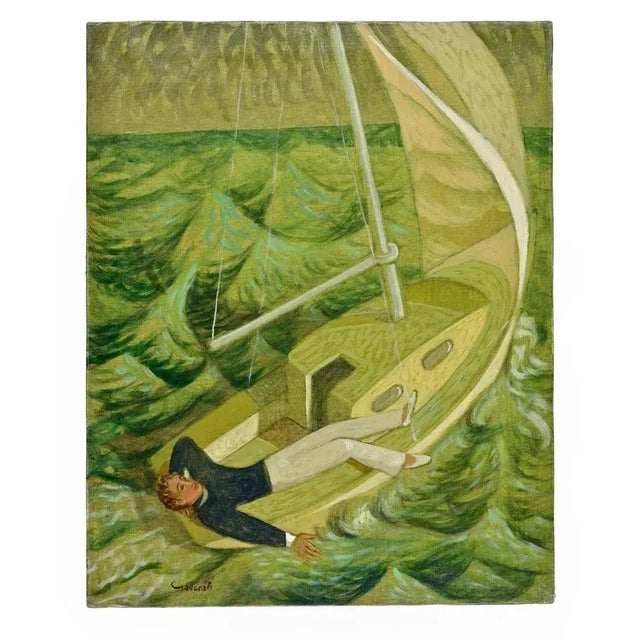 Alberto Gallerati, Being Rocked by the Waves of the Sea, Oil on Canvas, 1970s For Sale - Image 7 of 8