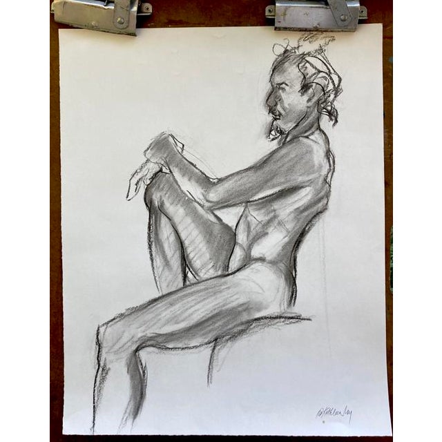 Contemporary Original Life Drawing, Seated Male Figure XII For Sale - Image 3 of 4