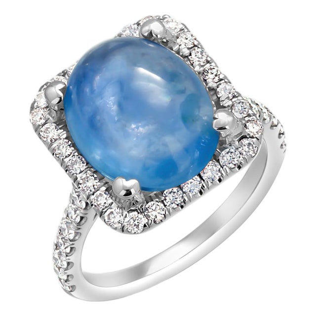 Gia Certified No Heat Sapphire 6.46 Carat Diamond 0.75 Carat White Gold Ring 5.5 For Sale