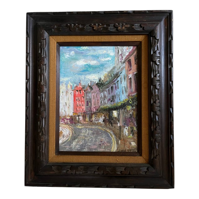 Scottish Street Scene, Oil Painting, by Van Ness For Sale