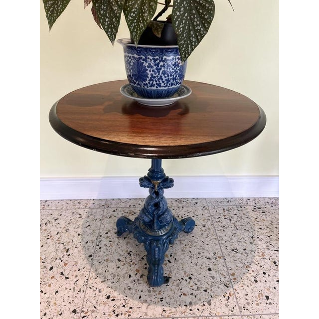 Antique Victorian Cast Iron Sea Monster Occasional Table with Circular Mahogany Top For Sale - Image 6 of 7