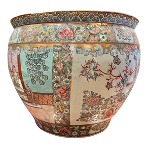 Vintage Rose Medallion Asian Fish Planter Pots or Fish Bowl