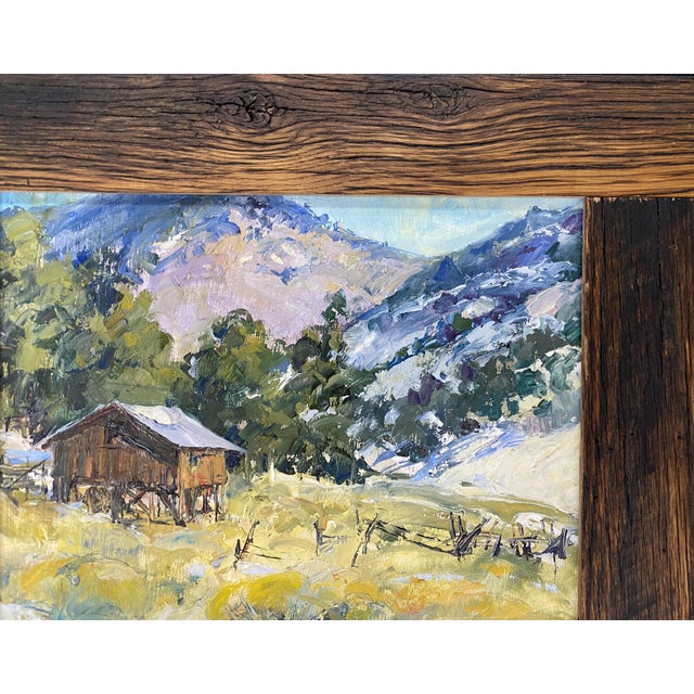 Wood "February Morning" ~ Lorie Batson, Original Oil Painting, a Quiet Rural Landscape With a Rustic Charm and Morning Light on the Old Loafing Shed. For Sale - Image 7 of 11