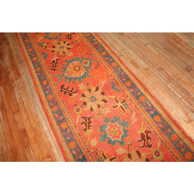 Orange Zabihi Collection Antique Long Orange Turkish Oushak Early 20th Century Runner - 2'11" x 18'10" For Sale - Image 8 of 12