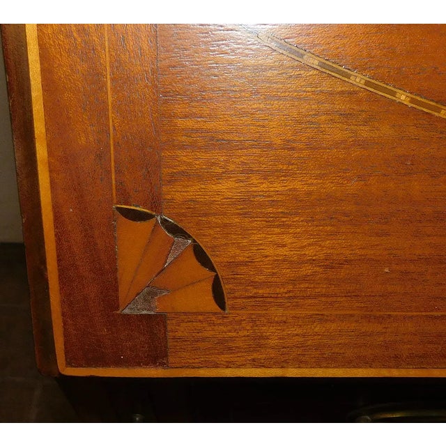 Late 19th Century Mahogany Slant-Front Bureau Desk With Marquetry Inlay and Brass Hardware For Sale - Image 10 of 12