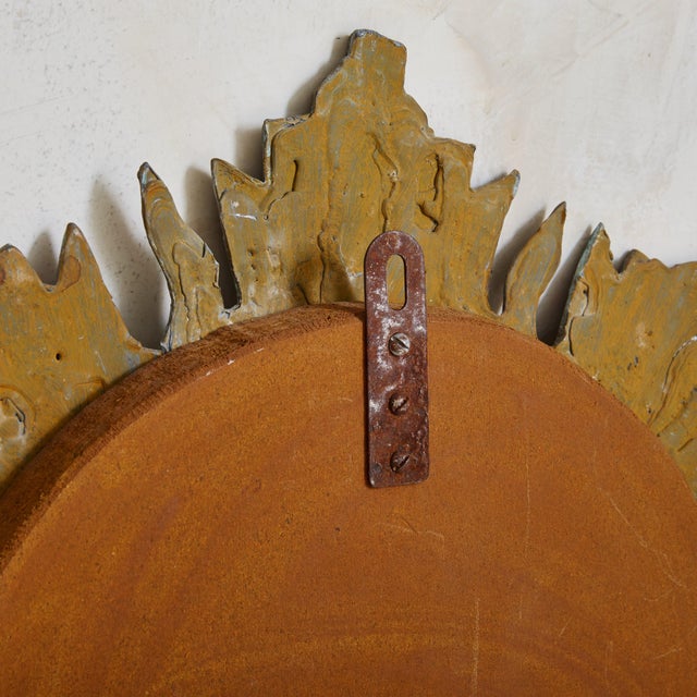 French Sunburst Wall Mirror with Red Talosel Inlay by Irena Jaworska, 1960s For Sale - Image 10 of 10