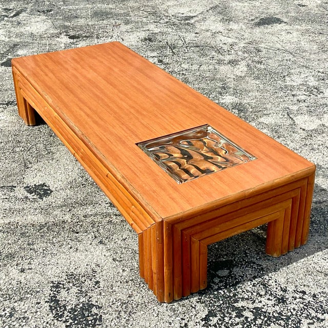 Vintage Coastal Pretzel Rattan Glass Cube Coffee Table Chairish