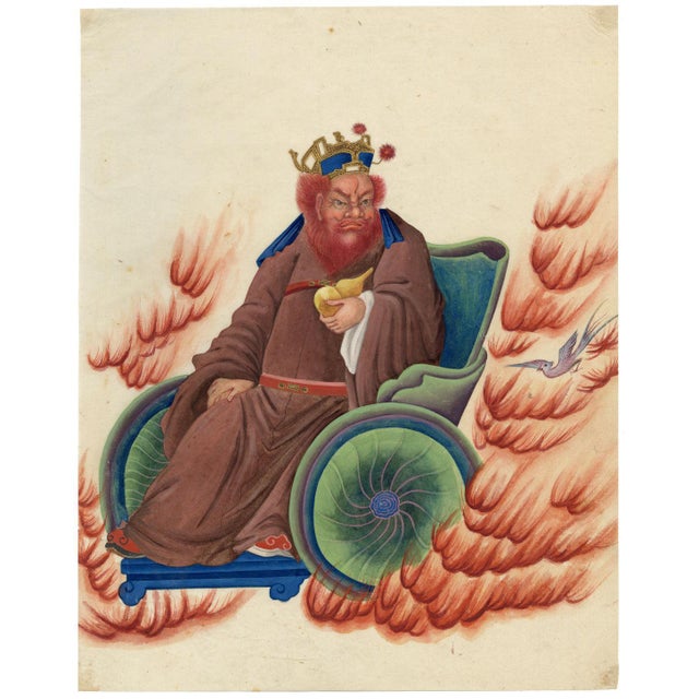 Canton School Artist, Taoist Deity Wang Lingguan, 18th Century, Gouache Painting on Paper For Sale - Image 3 of 7