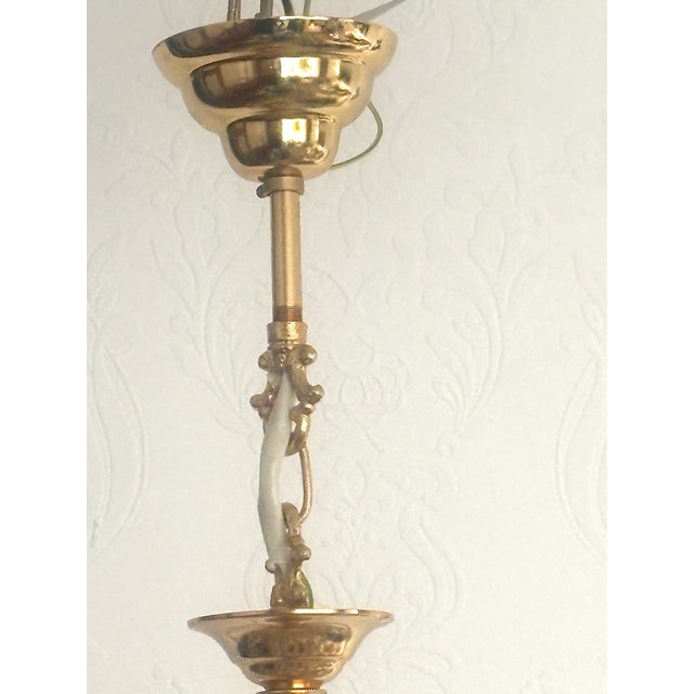 Brass and Crystal Ball 4-Light Chandelier, 1980s For Sale - Image 11 of 15