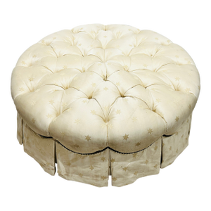Vintage Silk Tufted Button Top Circular Ottoman