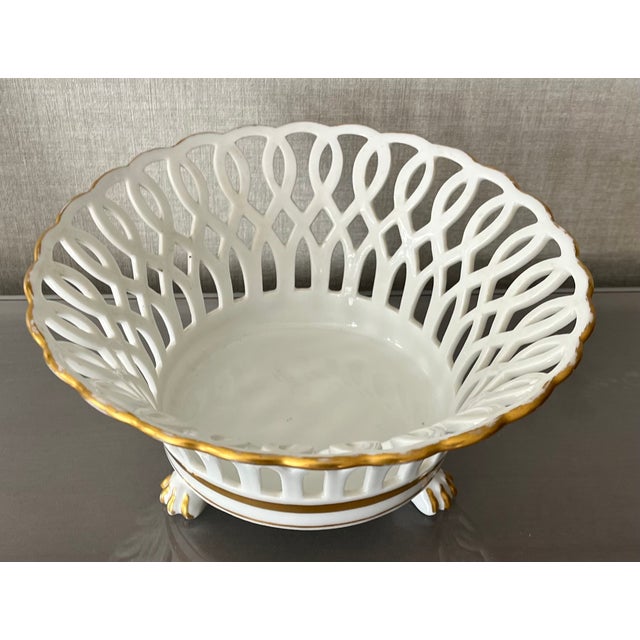 Antique 19th Century French Empire Paris Porcelain Gold & White Basket or Corbeille With Lion Paw Feet For Sale - Image 10 of 13