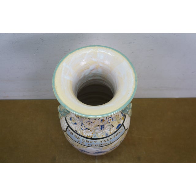 White Vietnam War 52nd Engineer Battalion Satsuma Style Mantel Vase Trophy Urn 19" For Sale - Image 8 of 14