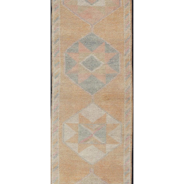 Textile Tribal Medallion Vintage Turkish Oushak Runner in Orange, Blue and Cream For Sale - Image 7 of 11