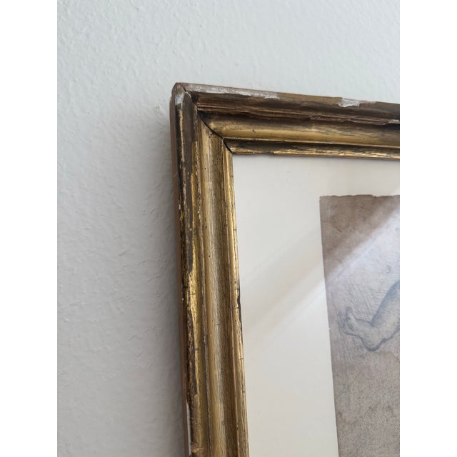 Figurative Antique French Child’s Sketch in Gilt Frame For Sale - Image 3 of 10