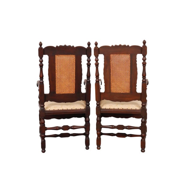 English Jacobean Cane Back Armchairs - a Pair For Sale - Image 3 of 11