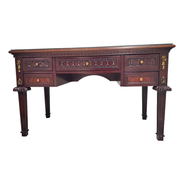 Antique 54" Neoclassical Executive Desk With Carved Detail For Sale