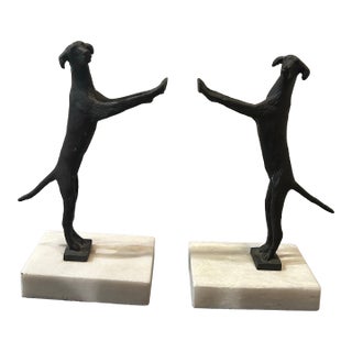 1980’s Original Contemporary Expressionism Bird Dog Iron Bookends- Set of Two For Sale