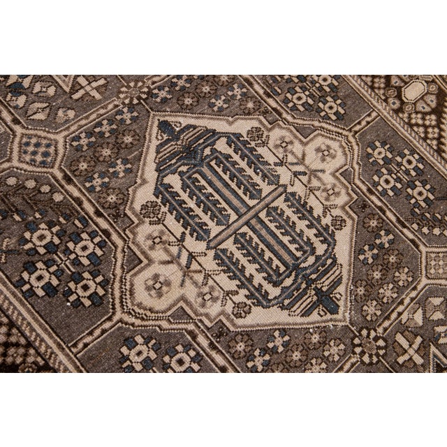 Gray 1960s Vintage Persian Distressed Gray Handmade Geometric Wool Rug For Sale - Image 8 of 9