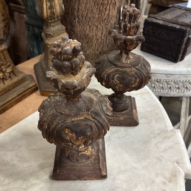 Coffee Pair of 18th Century Wood-Carved Italian Urns For Sale - Image 8 of 12