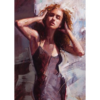 Ready to Shine by Matt Talbert | Oil on panel Portrait of a woman with curly hair posing confidently. For Sale