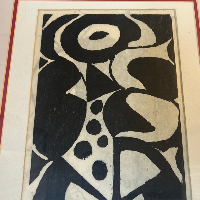 1960’s original folk art abstract wood block print. Signed, dated and framed. Measures approximately 17.5x20.Check out my...