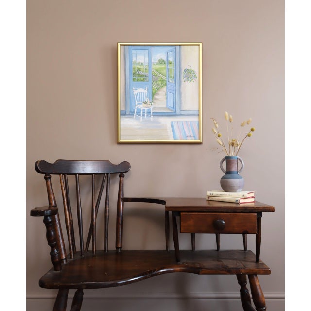 Mid-Century Modern Mid-Century Modern 'Open Doors to Summer' Vintage Swedish Interior Scene Oil Painting, Framed For Sale - Image 3 of 14