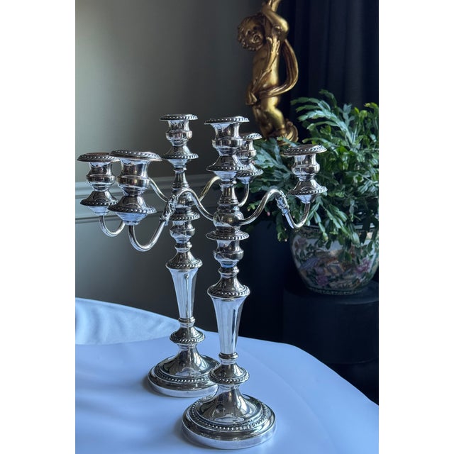 MOS2026Antique Silver Plated Three Arm English Candleabras - A Pair For Sale - Image 9 of 18