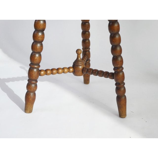 Brown Antique French Round Wooden Bobbin Side Table or Stool, 1920s For Sale - Image 8 of 10