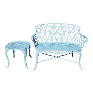 Vintage Cast Aluminum Ornate Bench With Matching Side Table