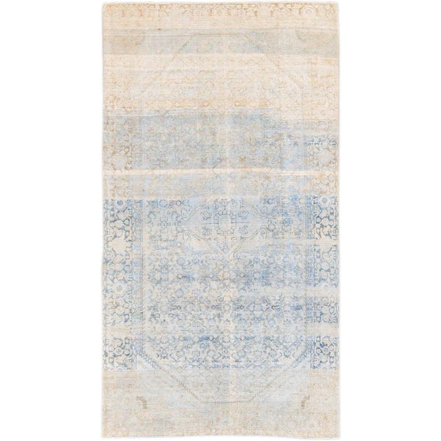 Antique Blue and Beige Mahal Handmade Medallion Floral Wool Rug For Sale - Image 10 of 10