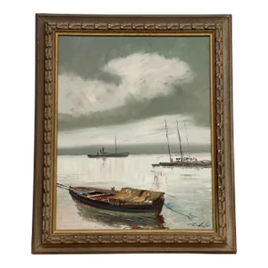 Vintage Framed Signed Painting of an Impressionistic Nautical Scene