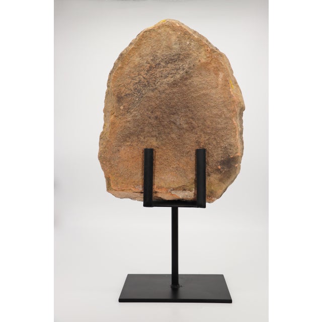 19th Century Large Buddha Votive Plaque, Sandstone on Metal Stand, India For Sale - Image 11 of 17