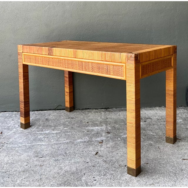 Vintage Rattan Writing Desk After Bielecky Brothers For Sale - Image 10 of 12