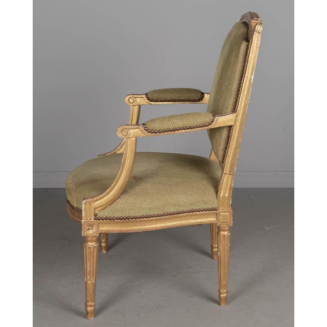 1920s Louis XVI Style French Gilded Fauteuil or Armchair For Sale - Image 5 of 7