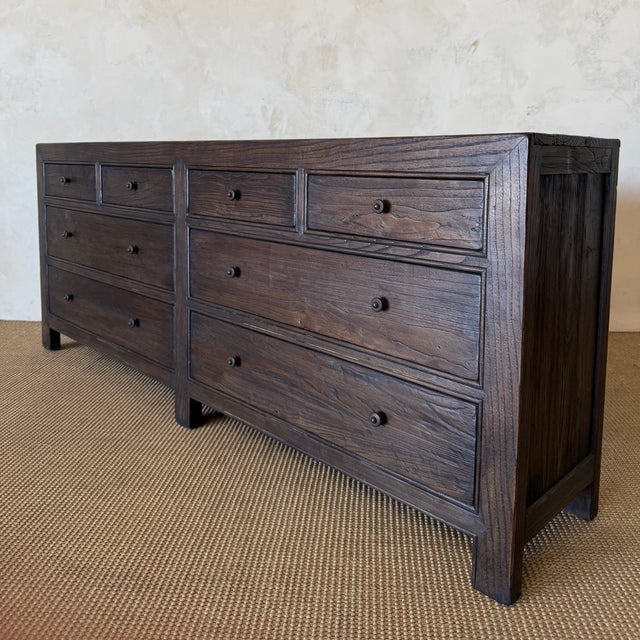 Size: 82" x 16.5"D x 33"H Lg Drawer: 34.75"W x 13"D x 6.5"H Sm Drawer: 15.75" x 13"D x 4"H Wood Species: Reclaimed Elm...